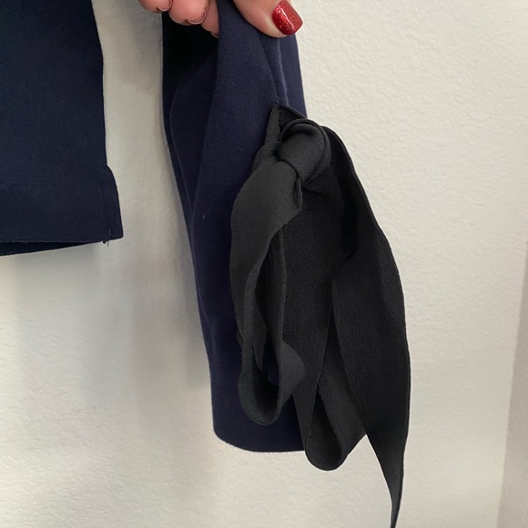 J. Crew • Navy Blue Tie Bell Shaped Long Sleeve Knit Blouse Top - Picture 7 of 16